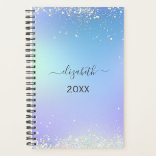 Monogram Script Rainbow Glitter Blue Purple  Planner