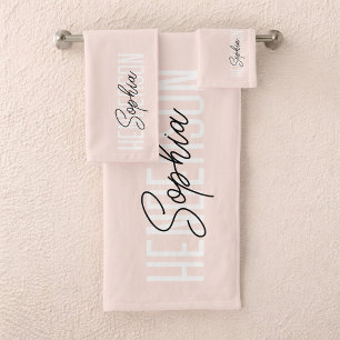 Monogram Script Signature Blush Pink Bath Towel Set
