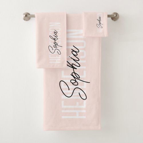 Monogram Script Signature Blush Pink Bath Towel Set