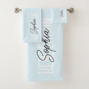Monogram Script Signature Pastel Blue Bath Towel Set