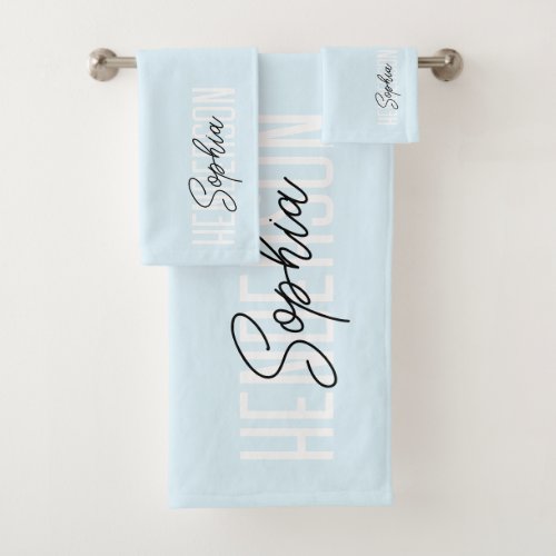 Monogram Script Signature Pastel Blue Bath Towel Set