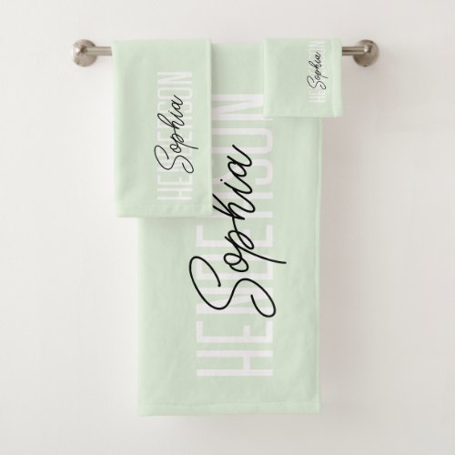 Monogram Script Signature Pastel Green Bath Towel Set