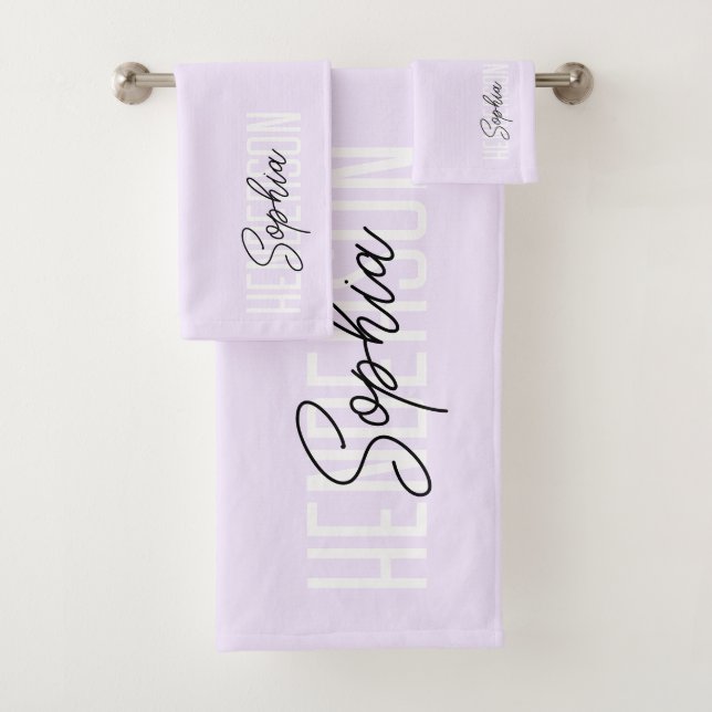 Monogram Script Signature Pastel Purple Bath Towel Set (Insitu)