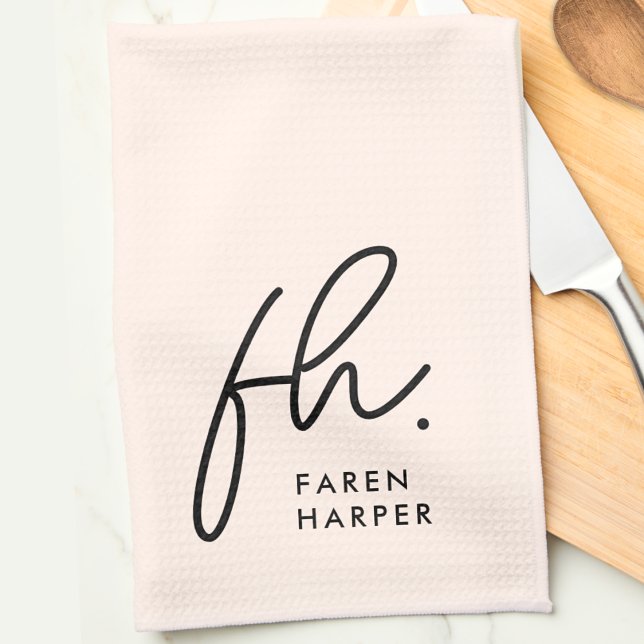 Monogram Script Simple Minimal Elegant Blush Kitchen Towel (Creator Uploaded)