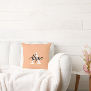 Monogram Script Stylish Peach Throw Pillow