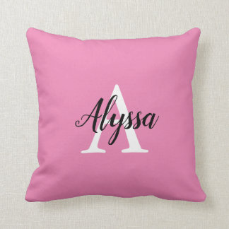 Monogram Script Stylish Pink Throw Pillow
