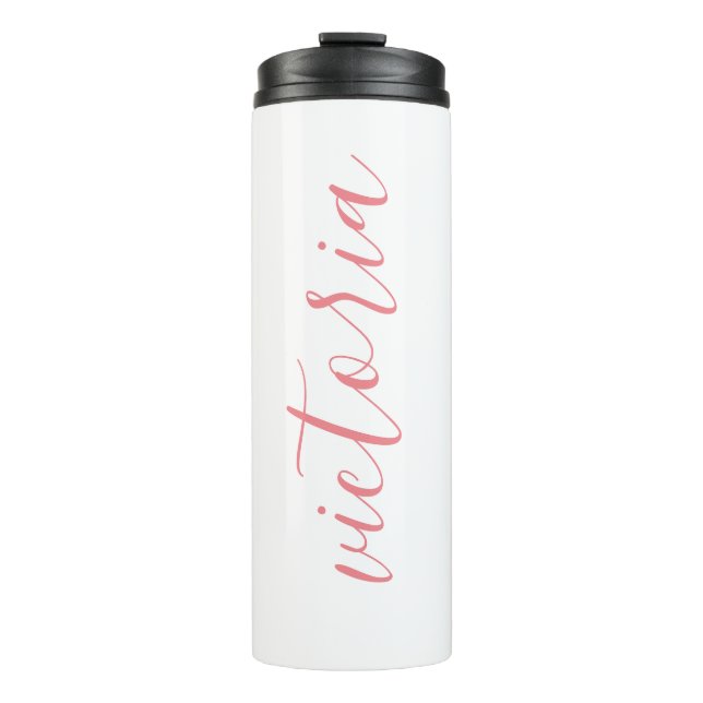 Monogram Script Thermal Tumbler | White & Pink (Front)