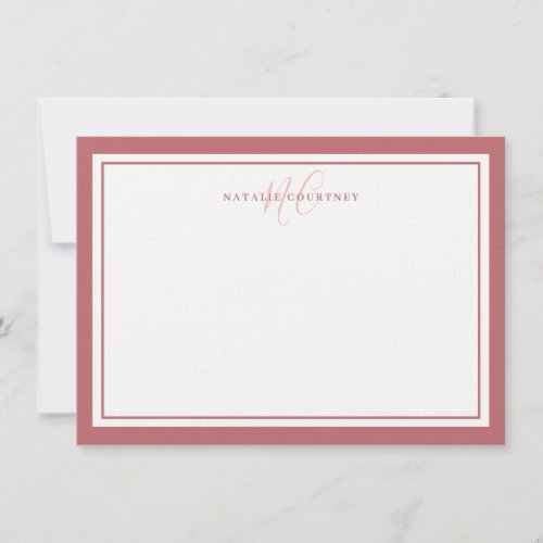 Monogram Script Two Border Elegant Pastel Pink Note Card