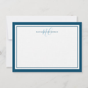 Monogram Script Two Border Elegant Simple Teal Note Card