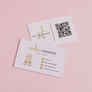 Monogram Script Typography Lavender Gold QR Code Business Card