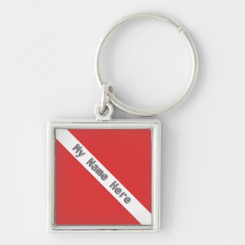 Monogram Scuba Diving Logo Red Diver Flag Keychain by myMegaStore at Zazzle