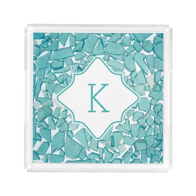 Monogram Sea Glass Nautical Print Acrylic Tray (Front)