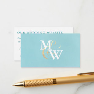 Monogram Sea Glass Teal Gold QR Code Wedding Enclosure Card