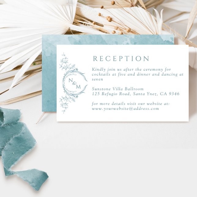 Monogram Sea Glass Watercolor Wedding Reception Enclosure Card (Creator Uploaded)