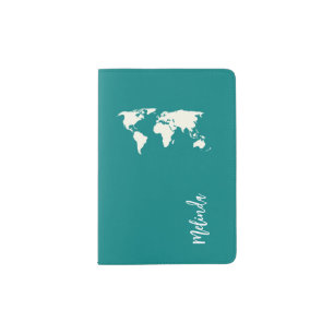 Monogram Sea green Elegant Modern Minimal Travel Passport Holder