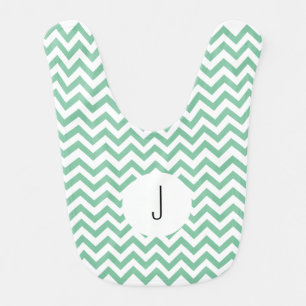 Monogram Sea Green Zigzag Pattern Unisex Baby Bib