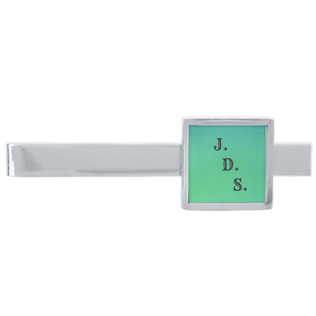 Monogram Seafoam Green Silver Finish Tie Bar (Front)
