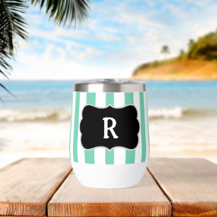 Monogram Seafoam Green White Cabana Stripes Thermal Wine Tumbler
