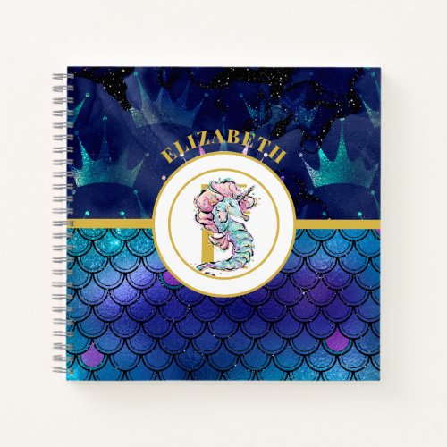 Monogram Seahorse Unicorn Sea Mermaid Scales Notebook