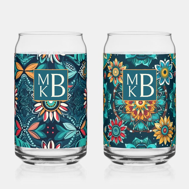 Monogram Seamless boho print colorful  Can Glass (Front)