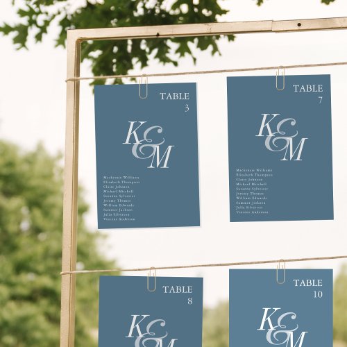 Monogram Seating Chart Card Dusty Blue Classic 