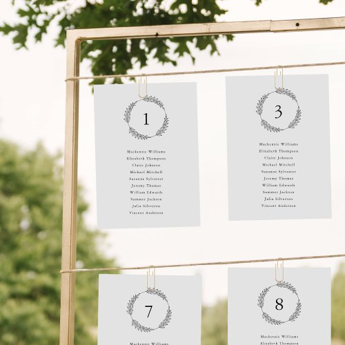 Monogram Seating Chart Card Minimalist Wreath 