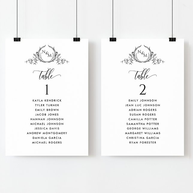 Monogram Seating Plan Cards with Guest Names (Creator Uploaded)