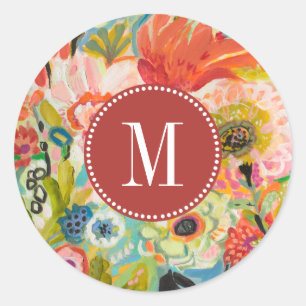 Monogram   Secret Garden Floral III Classic Round Sticker