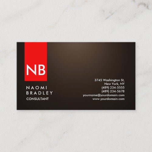 Monogram Sepia Brown Red Modern Consultant Business Card