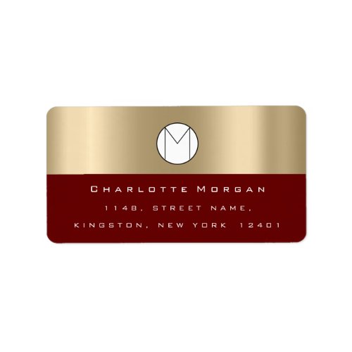 Monogram Sepia Gold Black Minimal Maroon RSVP Label