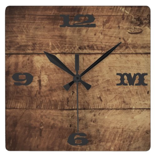 Monogram Series: Rustic Wood Panel Square Wall Clock