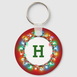 Monogram set inside Ring of Christmas Light Bulbs Keychain