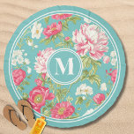 Monogram Shabby Chic Floral Pattern Personalized Beach Towel<br><div class="desc">Monogram Shabby Chic Floral Pattern Personalized Beach Towels eatures a pink and white flower pattern on a turquoise background with your personalized monogrammed initials in the center. Perfect for the beach,  vacation,  as a gift for birthdays,  Christmas and holidays. Created by Evco Studio www.zazzle.com/store/evcostudio</div>