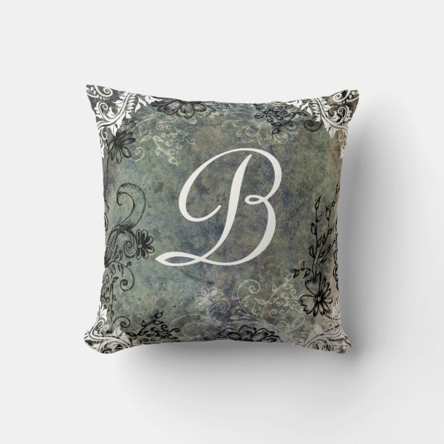 Monogram Shabby Chic Vintage Pillow (Front)
