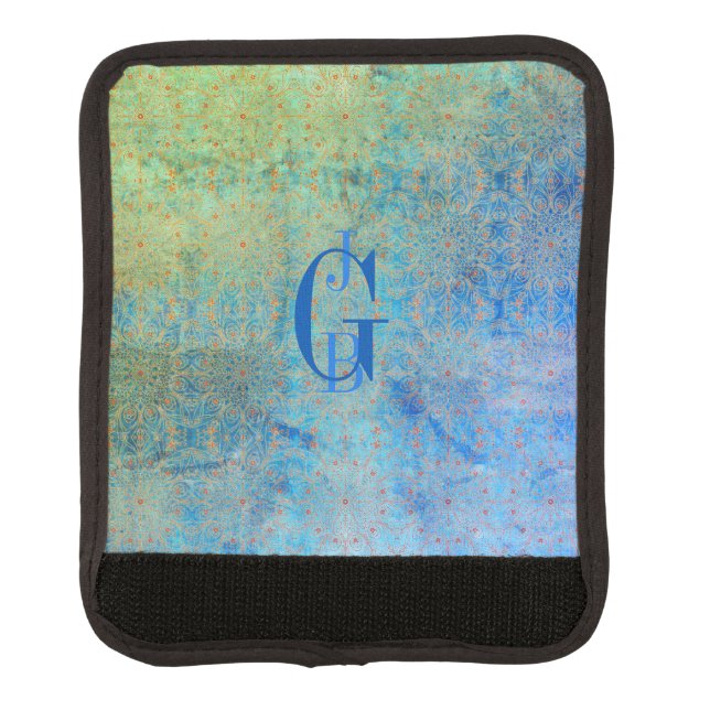 Monogram Shades of Blue Green Ombre Luggage Handle Wrap (Front)