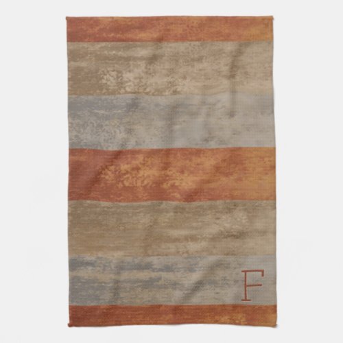 Monogram Shades of Gray and Orange Ombre Striped Kitchen Towel