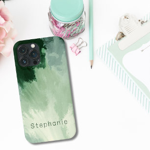 Monogram Shades of Green Watercolor Abstract iPhone 13 Pro Max Case