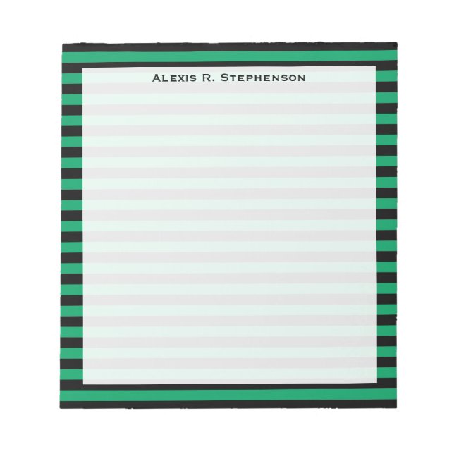 Monogram Shamrock Green and Black Stripe Notepad (Front)