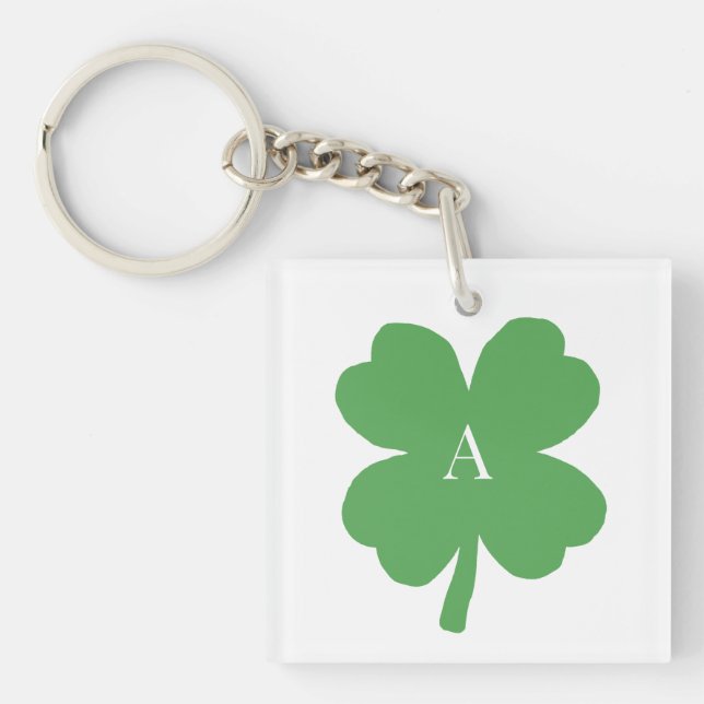 Monogram Shamrock Irish Green Painting Keychain (Front)