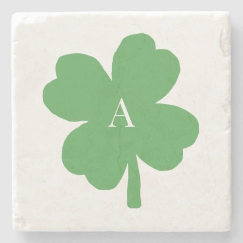 Monogram Shamrock Irish Green Painting Stone Coaster
