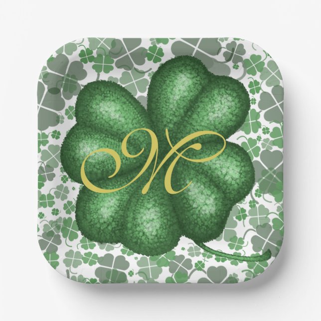 Monogram Shamrock Paper Plates (Front)