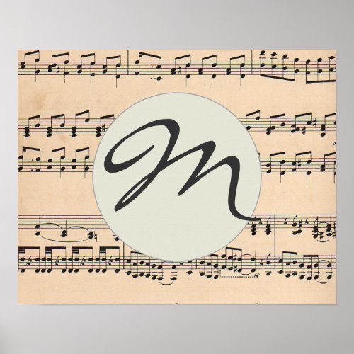 Monogram Sheet Music Score Black and White Pattern Poster