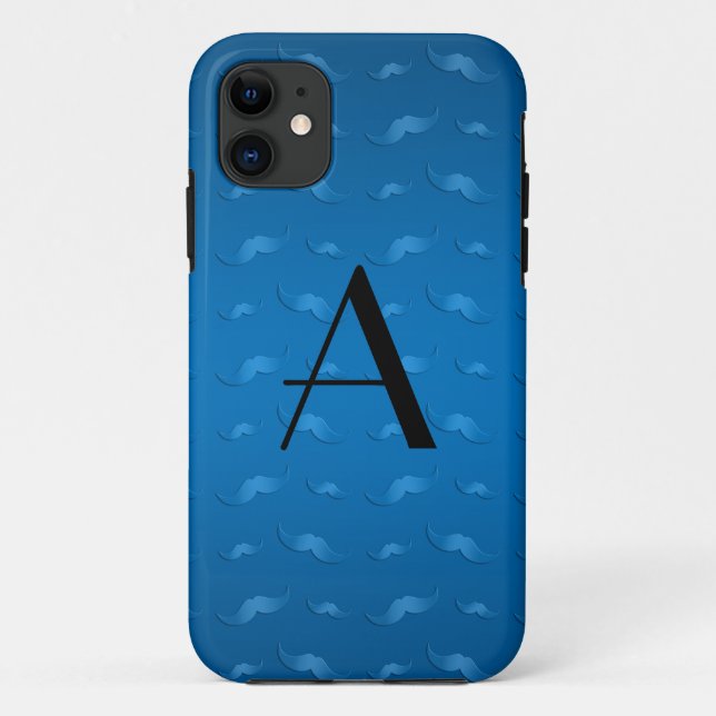 Monogram shiny blue mustache pattern Case-Mate iPhone case (Back)