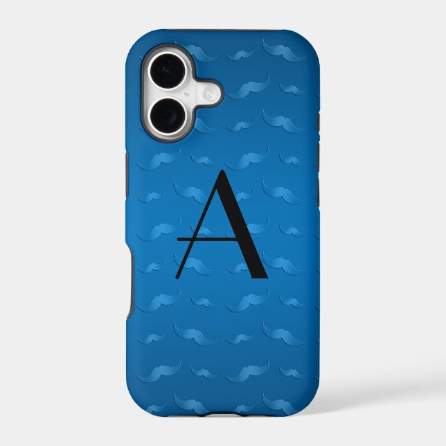 Monogram shiny blue mustache pattern iphone case (Back)