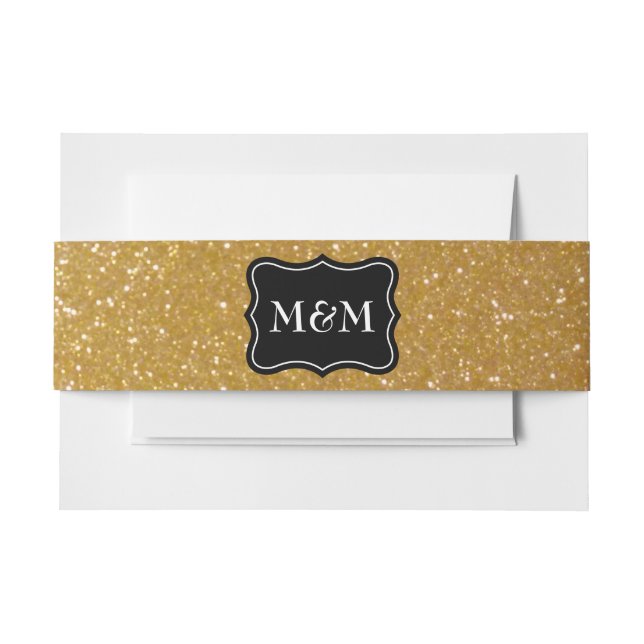 Monogram shiny gold glitter envelope belly band (Front Example)