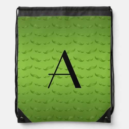 Monogram shiny green mustache pattern drawstring bag