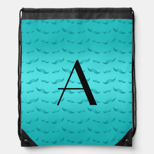 Monogram shiny turquoise mustache pattern drawstring bag