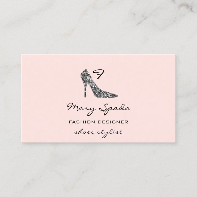 Monogram Shoes Black Glitter Heels Logo Shop QR  Business Card (Front)