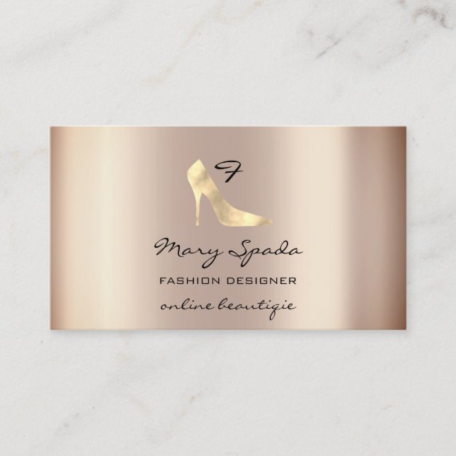 Monogram Shoes Rose Heels Logo Shop QR Code Business Card (Front)