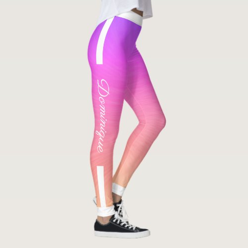 Monogram Side Stripes on Gradient Pink Textured Leggings